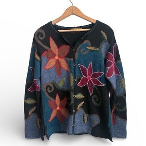 Factoria Paty 100% Baby Alpaca Floral Knit Cardigan – Medium